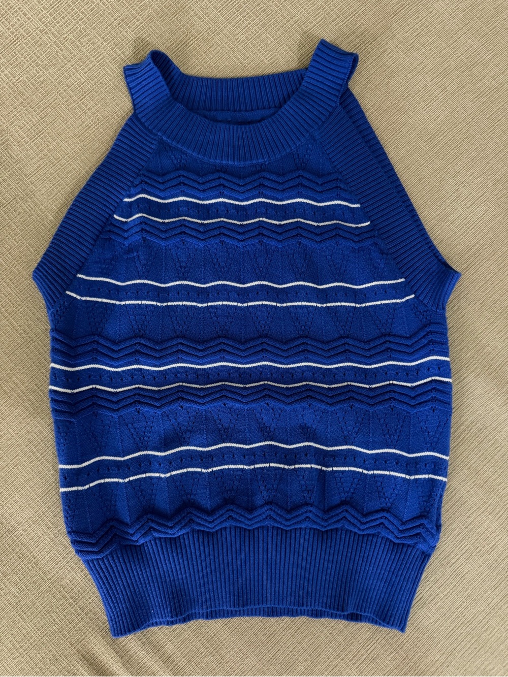 Royal Blue Pointelle Knit Halter Sweater Tank Top